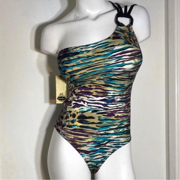 Nordstrom A. CHE‎ Into The Wild One Shoulder Leopard Swimsuit Swim Bathing Suit - Picture 3 of 16